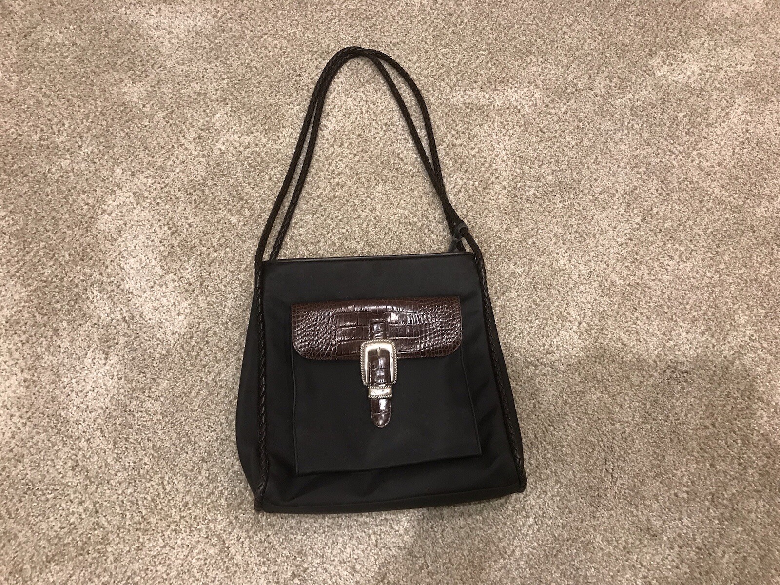 Brighton Black With Brown Leather Shoulder Purse, 10.5in. X 10.5in.