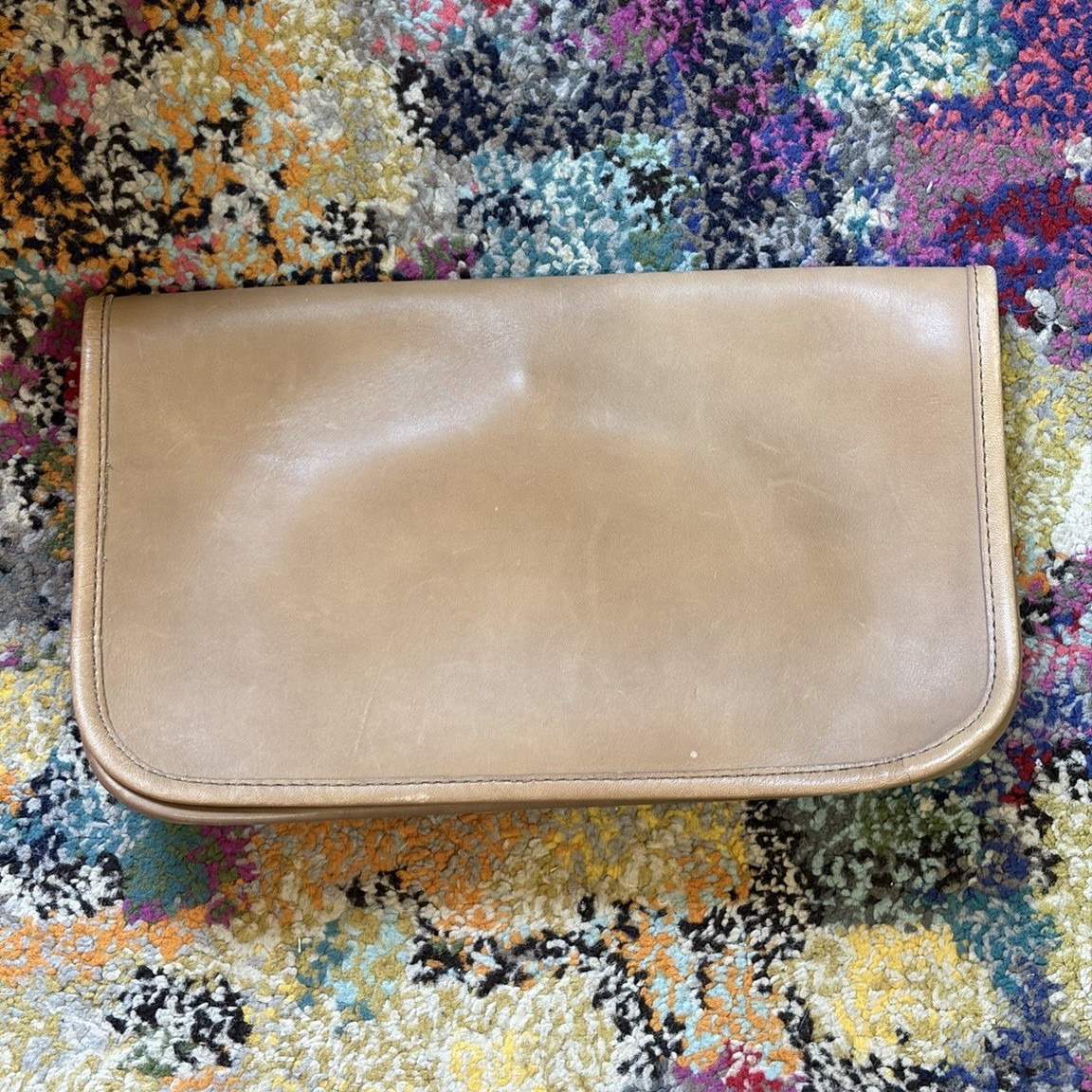 Rare Putty Vtg Coach Bag Classic Clutch #9720 NYC Leather Suede Kisslock Cashin