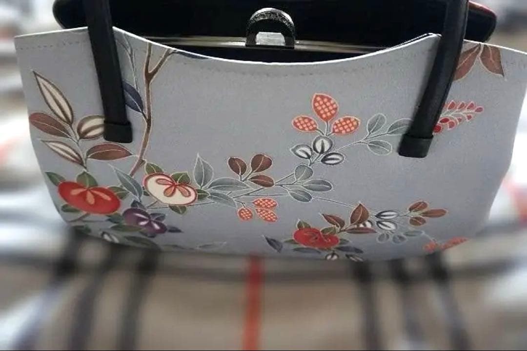 Gray Floral Leather Handbag Top Handle Bag 29cm 11.4in Vintage Style japan