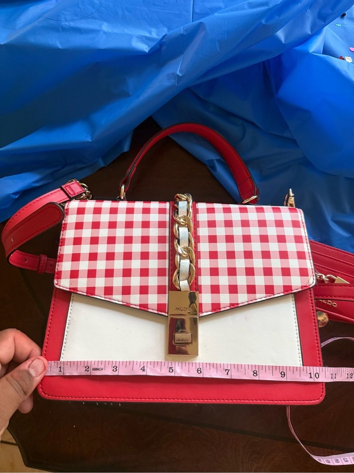Women’s ALDO Red & White Gingham Top Handle Crossbody Bag