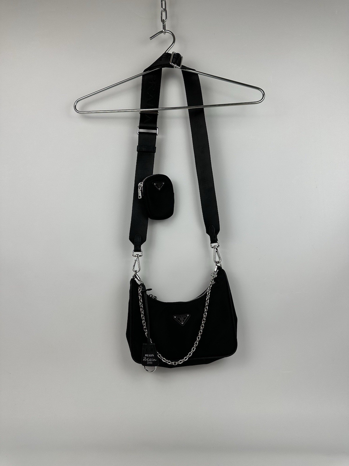 PRADA Re-Edition 2005 Black Nylon Shoulder Bag Chain Crossbody Pouch