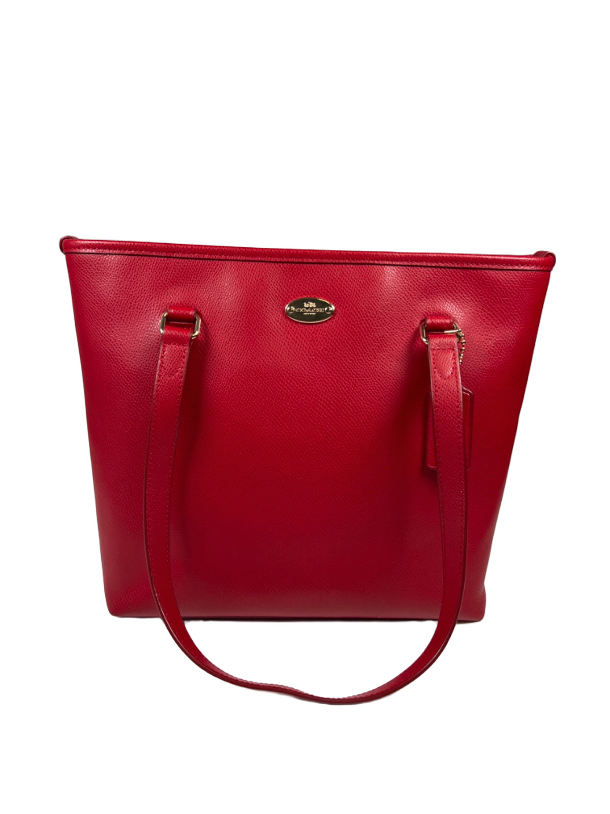 Coach Women’s Red Pebbled Leather Zip Close City Tote Bag Purse