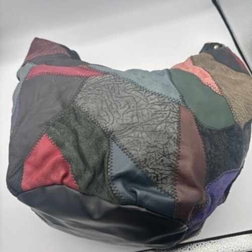 Vtg 90s Large Hobo Bag Multi-Color Patchwork Leather Suede Boho Shoulder Slouchy