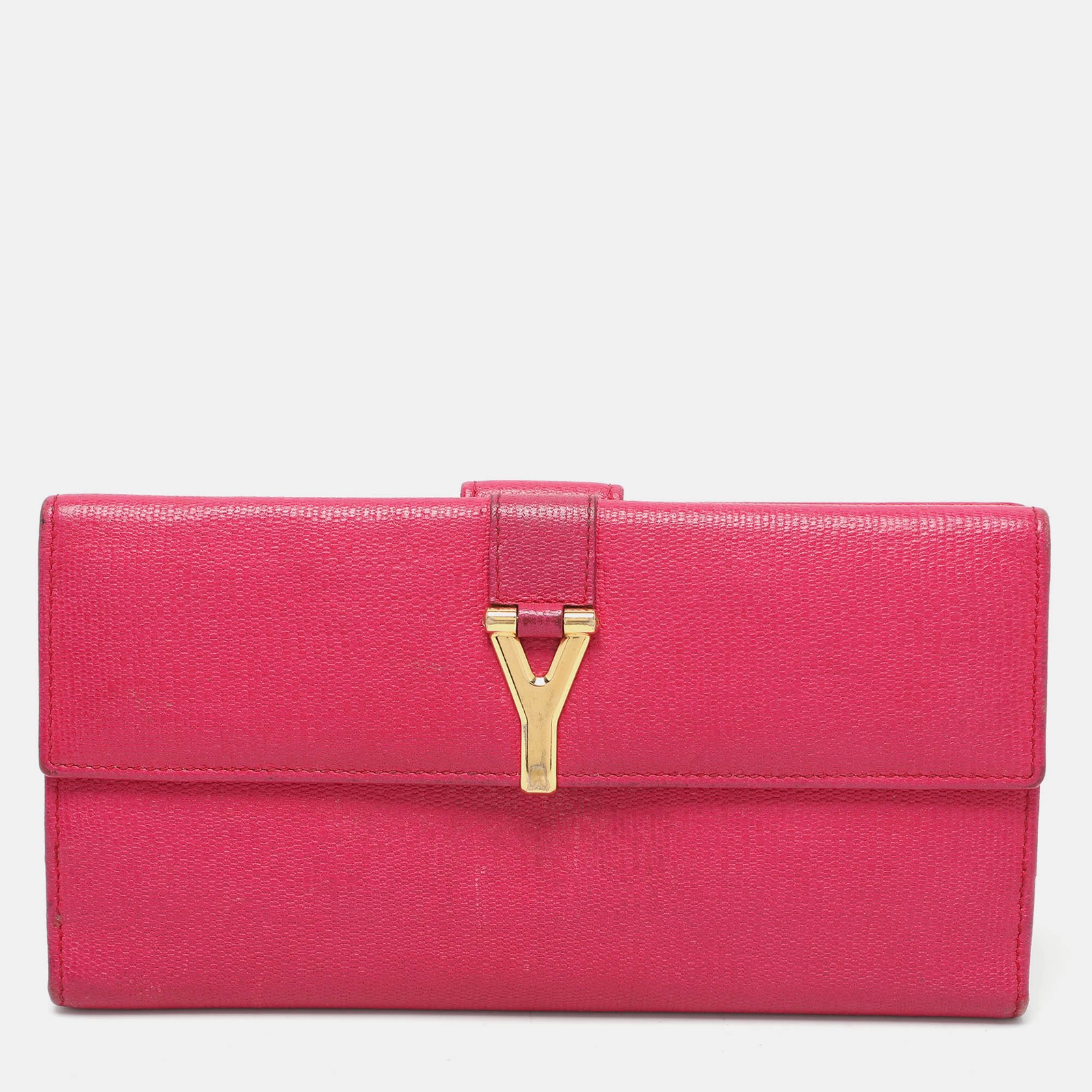 Yves Saint Laurent Pink Leather Ligne Y Flap Wallet