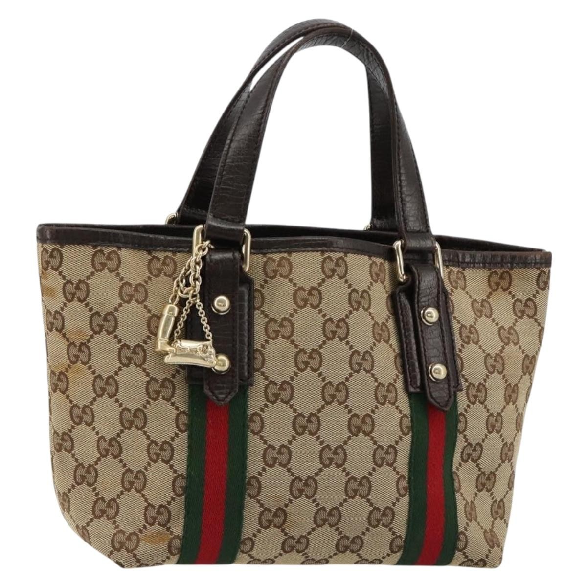 GUCCI GG Canvas Web Sherry Line Hand Bag Beige Gold Red 139261 Auth 181181