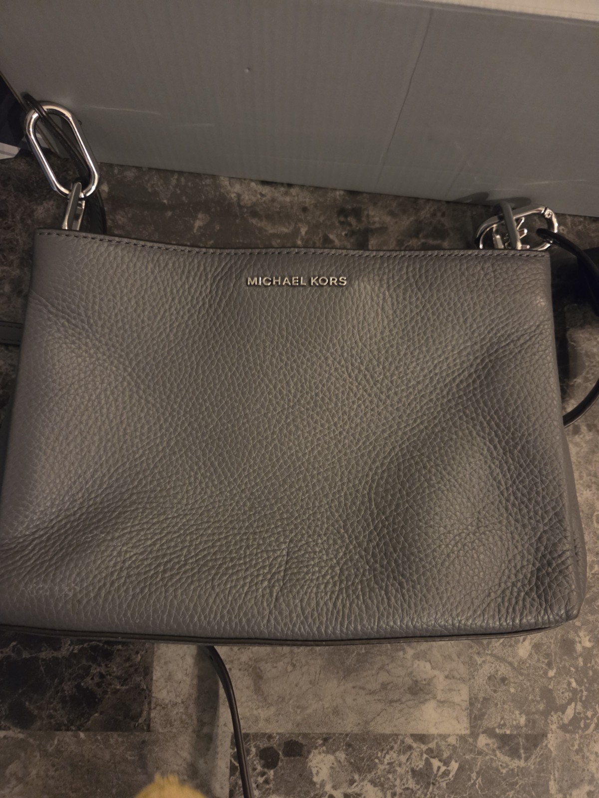 Michael Kors Gray Pebbled Zip Crossbody Bag Silver Hardware Medium