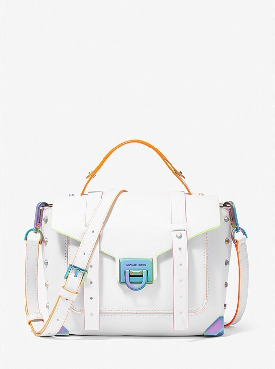 MICHAEL KORS MANHATTAN MEDIUM WHITE NEON CROSSBODY SCHOOL SATCHEL BAG NWT!
