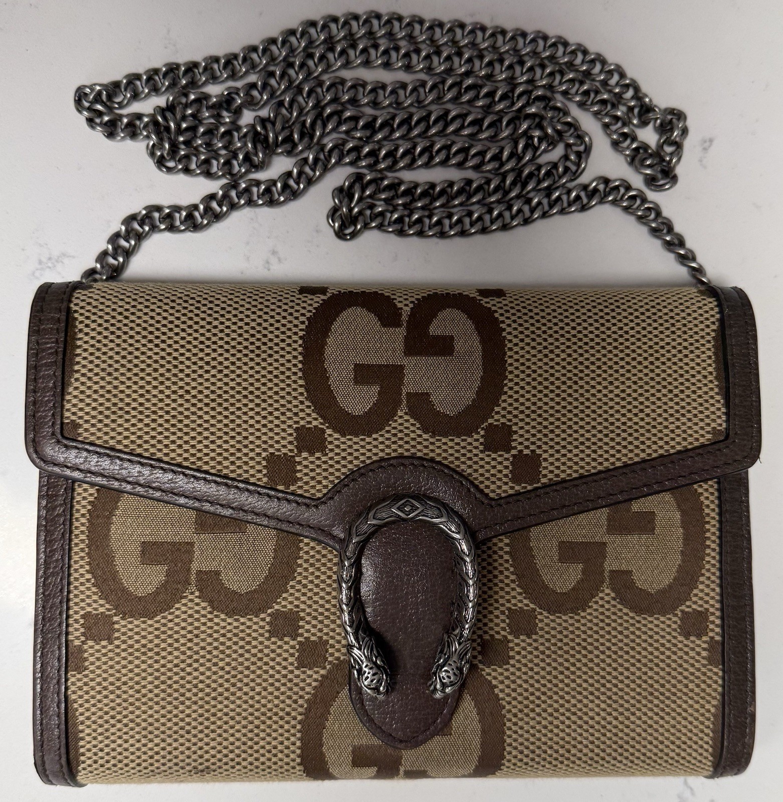 Gucci Dionysus Jumbo GG Chain Shoulder Bag – Camel Ebony Pre-Owned