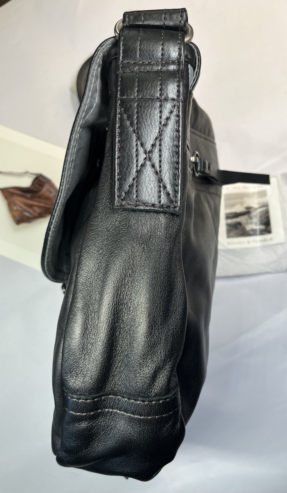 NEW Rough & Tumble 1903 Small Crossbody Bag Black Lamb Leather Gray Lining