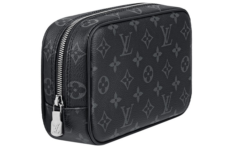 LOUIS VUITTON Toiletry Pouch Monogram Eclipse Pm Black Grey 7.9 x 2.4 x 5.1 in