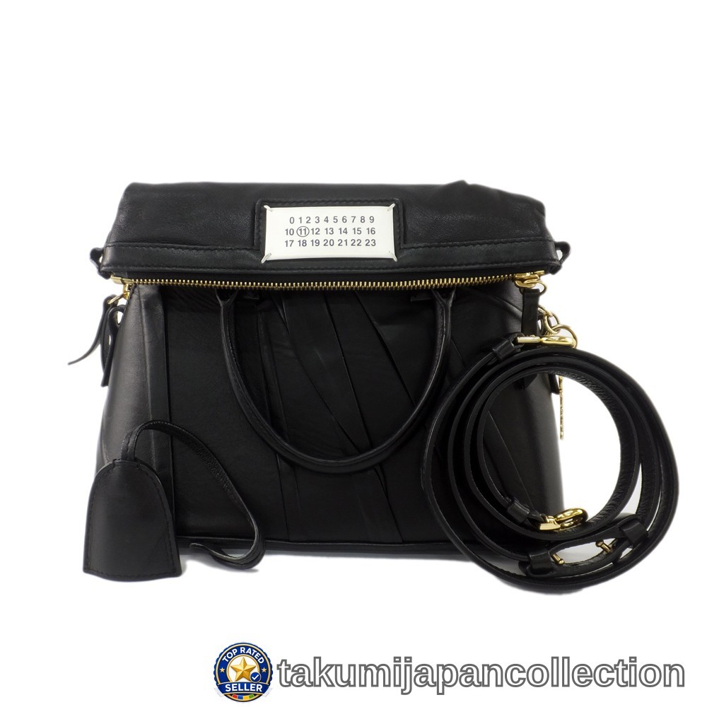 Maison Margiela 5AC Mini Black Leather 2Way Shoulder Bag Gold Hardware #M-4065