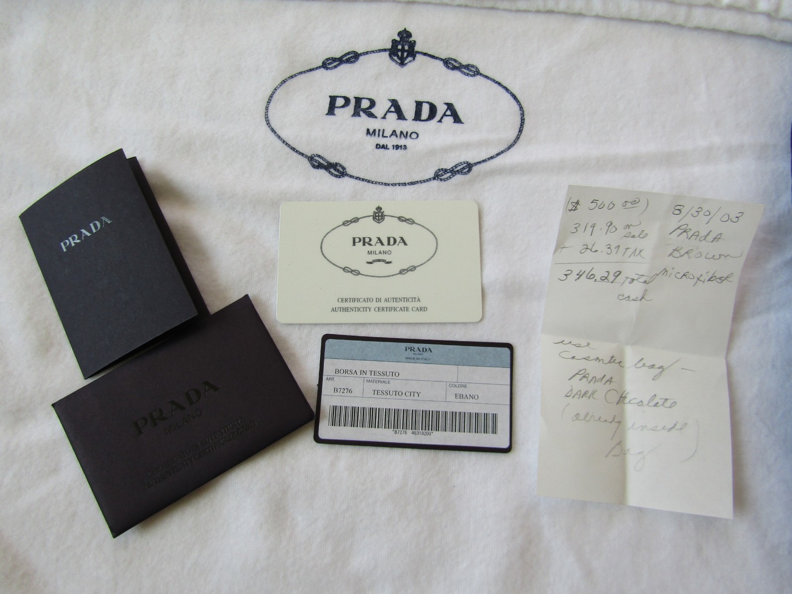 Prada Milano Tessuto Abano Dk Brown B7276 double handle handbag & cosmetic bag