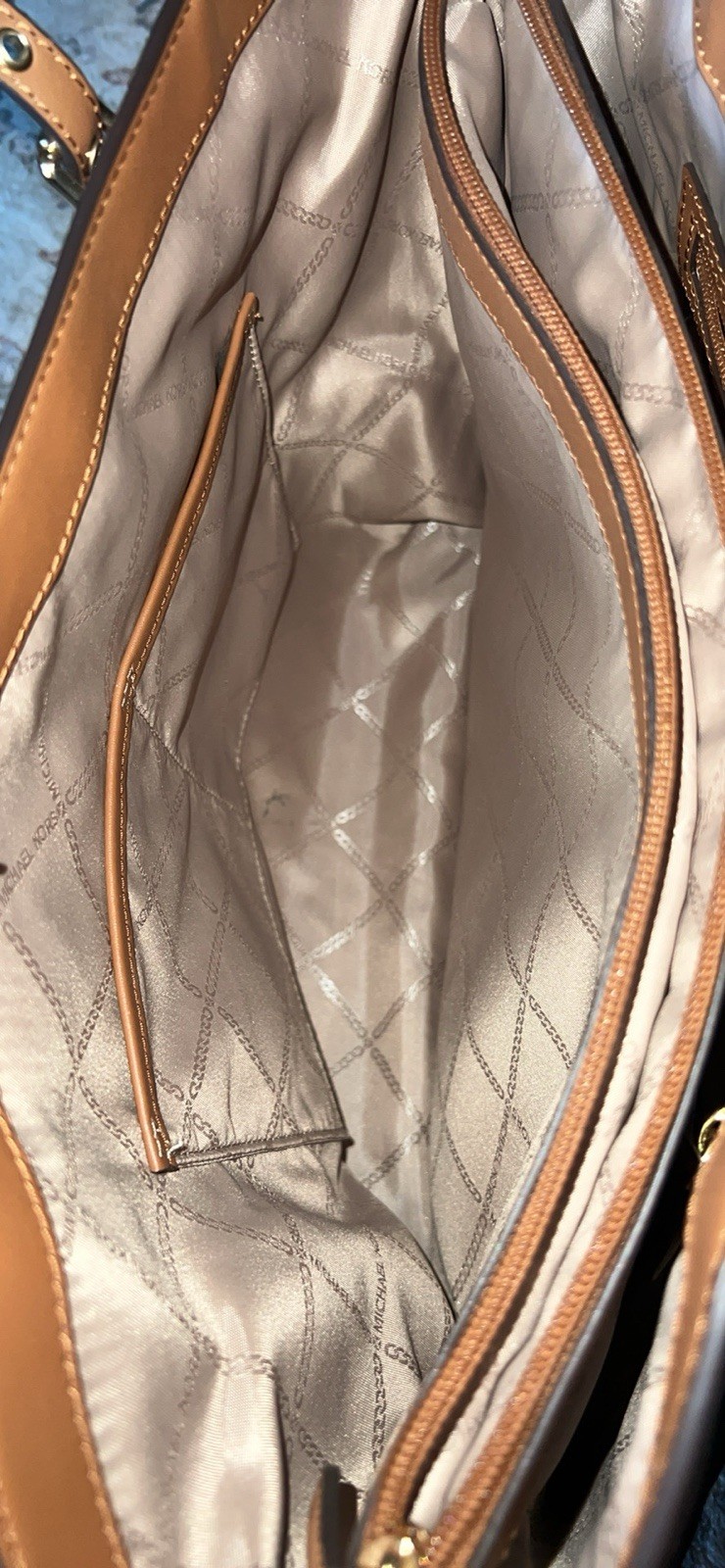 Michael Kors Brown Monogram Tote Zip Double Handles Gold Hardware + Wallet