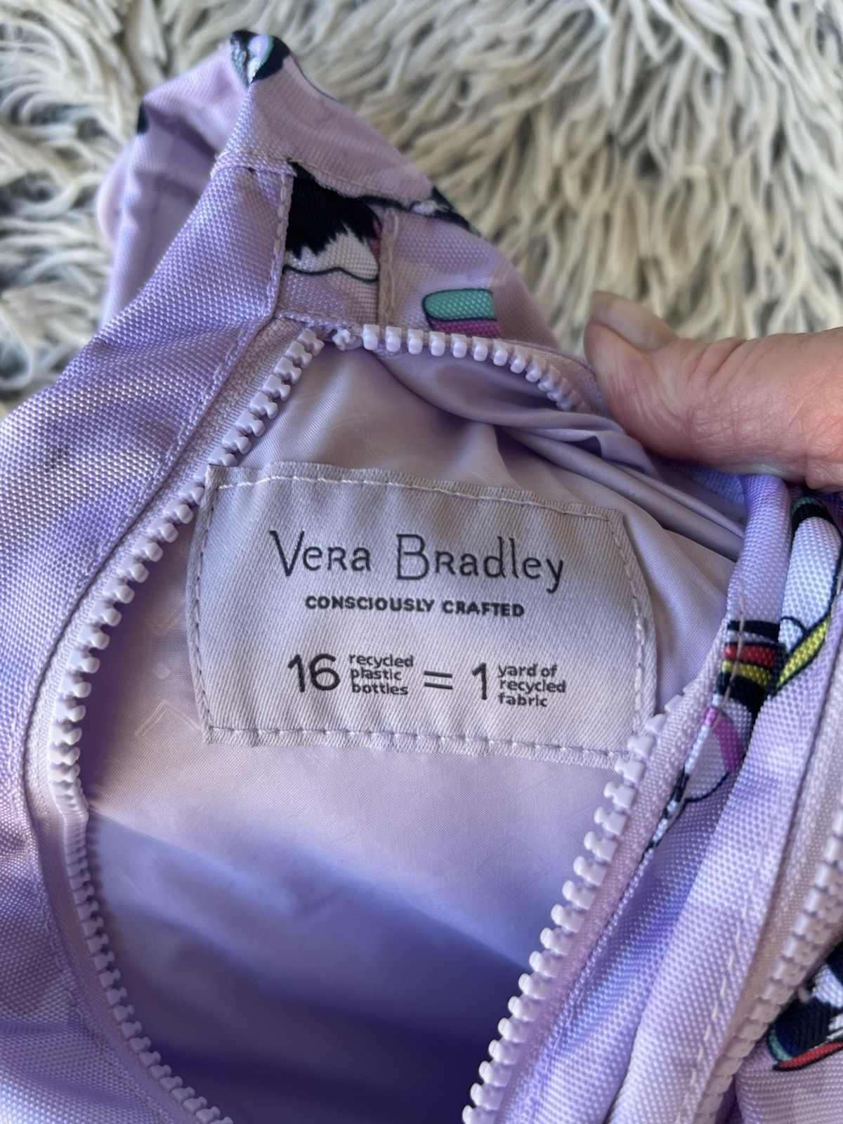 Vera Bradley Sling Backpack Crossbody Purse Butterfly Lavender Recycled Fabric