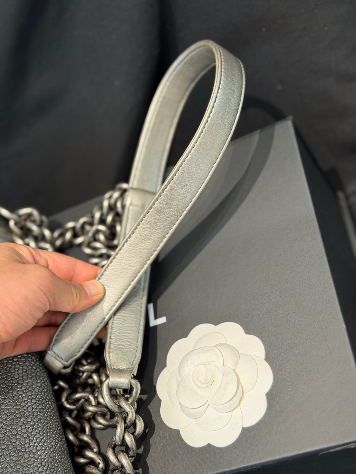 Authentic Chanel Le Boy Medium Stingray Leather Shoulder Bag Silver eBay AG