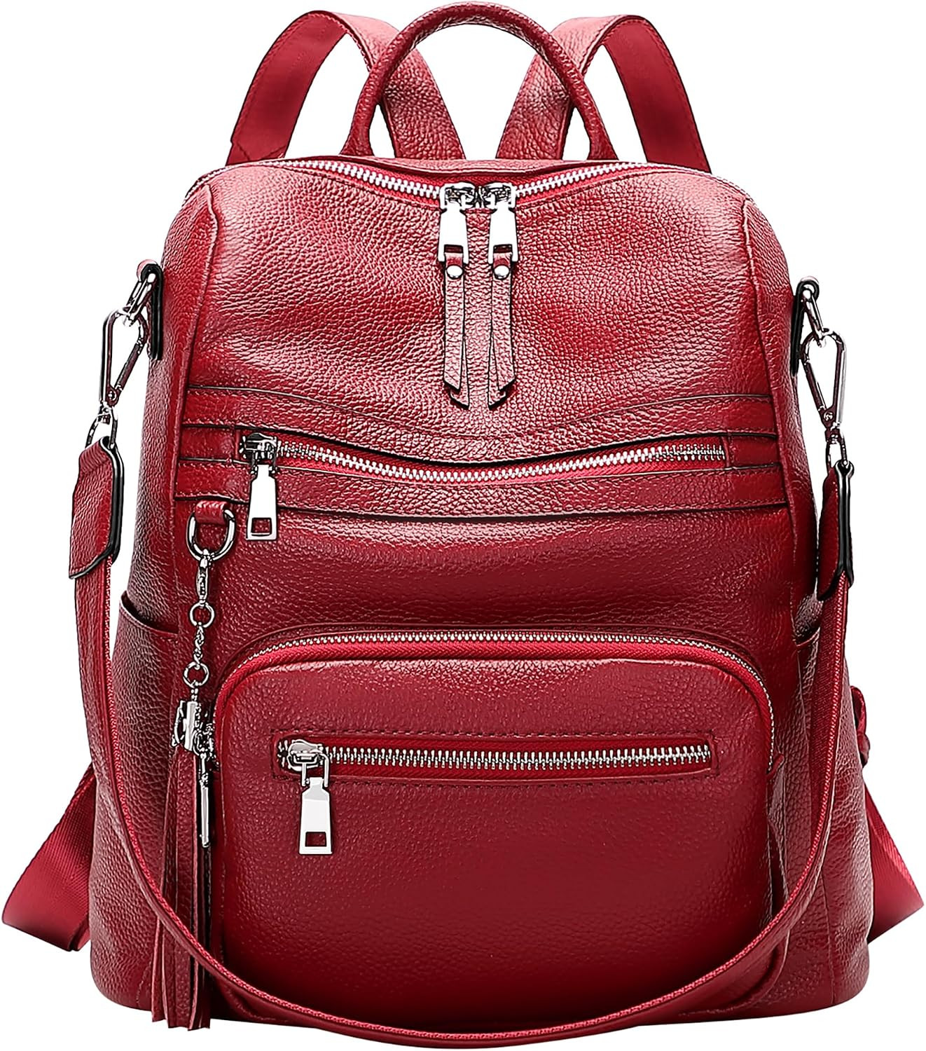 Genuine Leather Backpack Purse for Women Large Shoulder Bag with Laptop Compartm