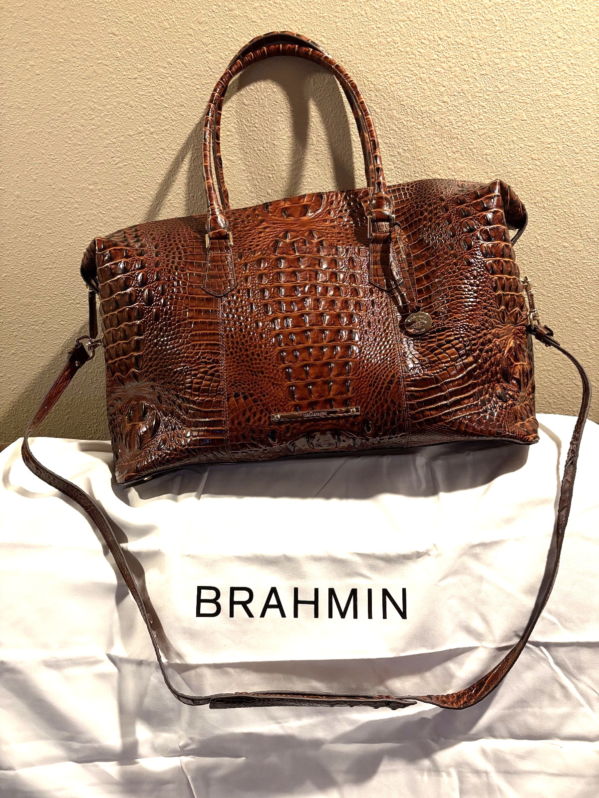Brahmin Duxbury Weekender bag-Dual handles and shoulder strap, embossed leather