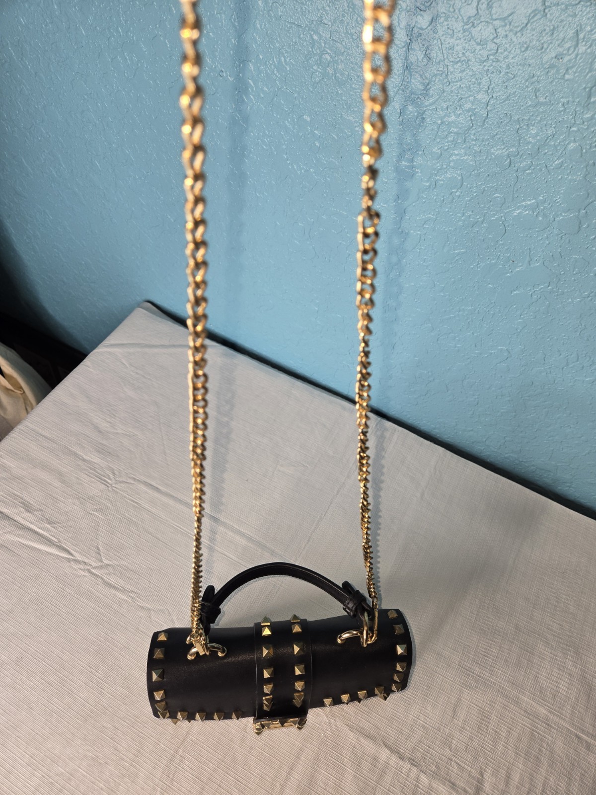 Black And Gold Clear Studded Cross Body Purse MISSING 2 STUDS