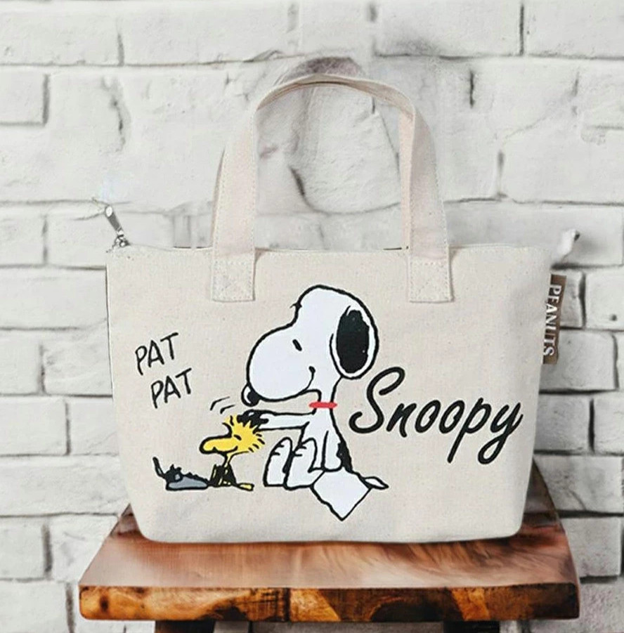 Japan Peanuts Canvas Tote Bag Snoopy Woodstock Typewriter Small Zipper Tote Bag