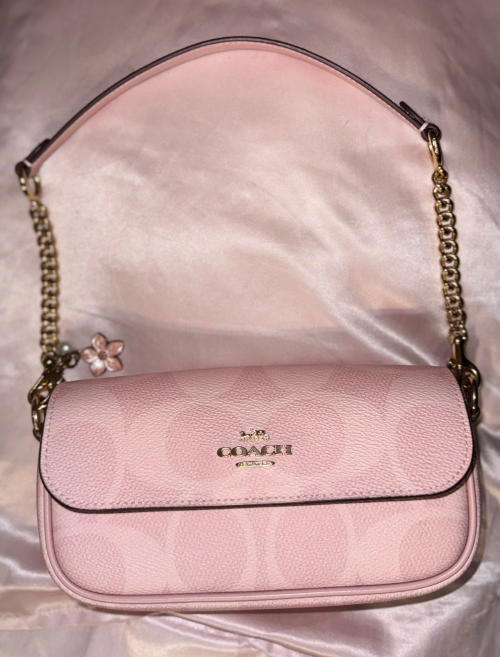 NWT Coach Hailey Flap Bag In Signature Canvas CAN70/powder Pink
