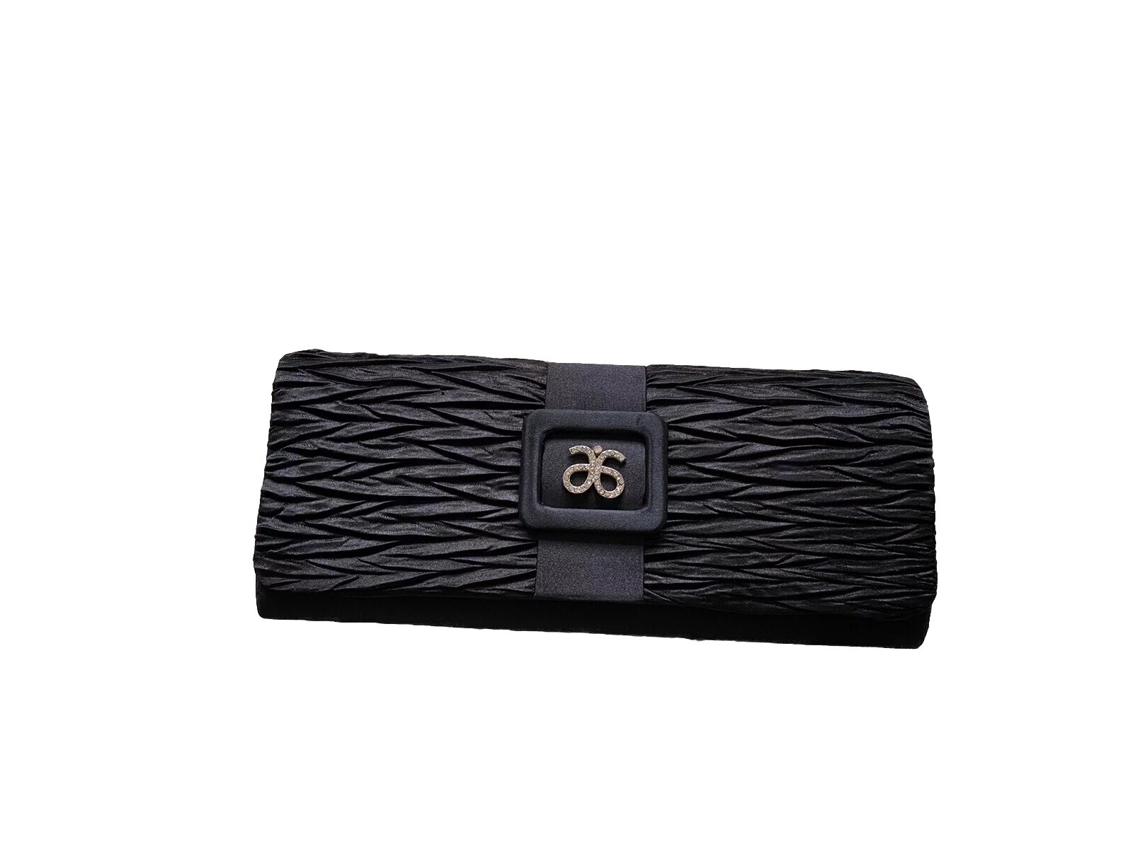 Black Clutch Satin Rhinestone Belted Purse 14 » x 5 »
