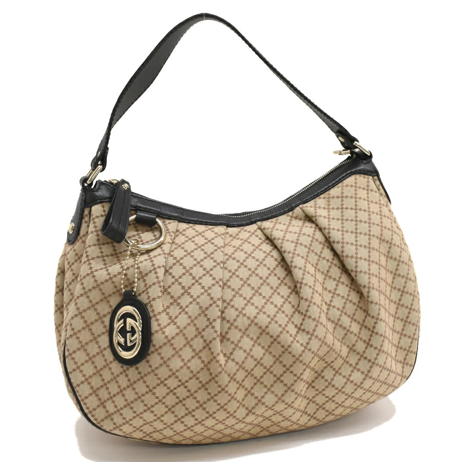 GUCCI 232955 Sukey Diamante Beige Brown Shoulder Bag #PB16209