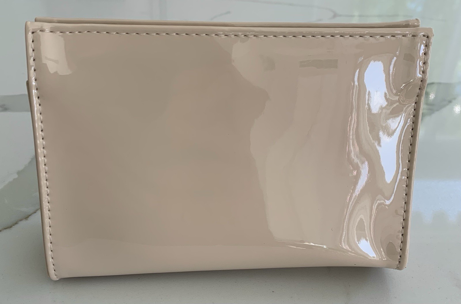 YSL Beaute Pouch Nude Peach Travel Bag Patent Light Tan Toiletry Case New