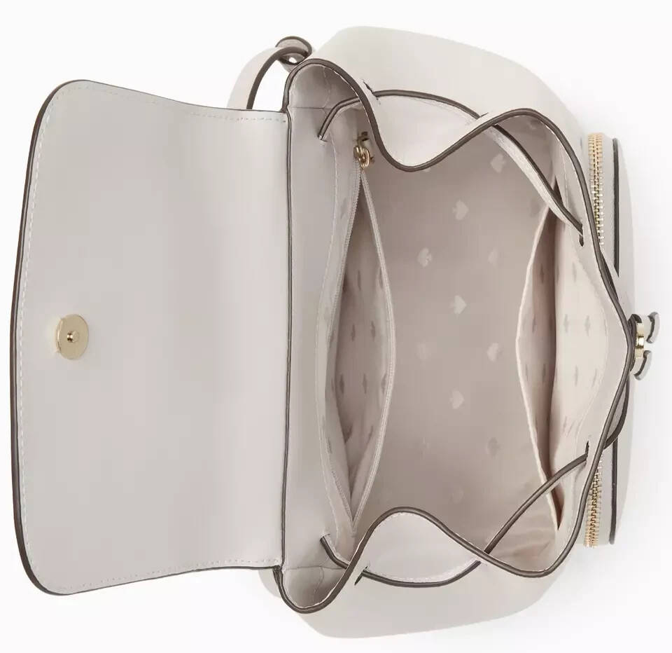 Kate Spade Kristi Medium Flap Backpack Cement Gray Leather Bag KA695 NWT $379