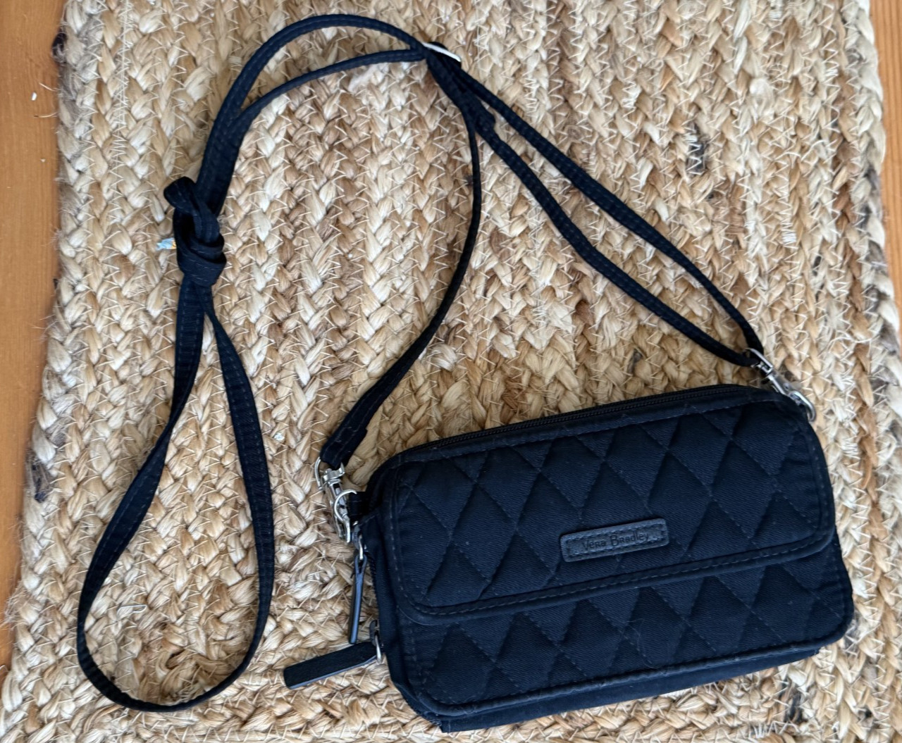 Vera Bradley All In One Crossbody Black Quilted RFID Phone Case Wallet