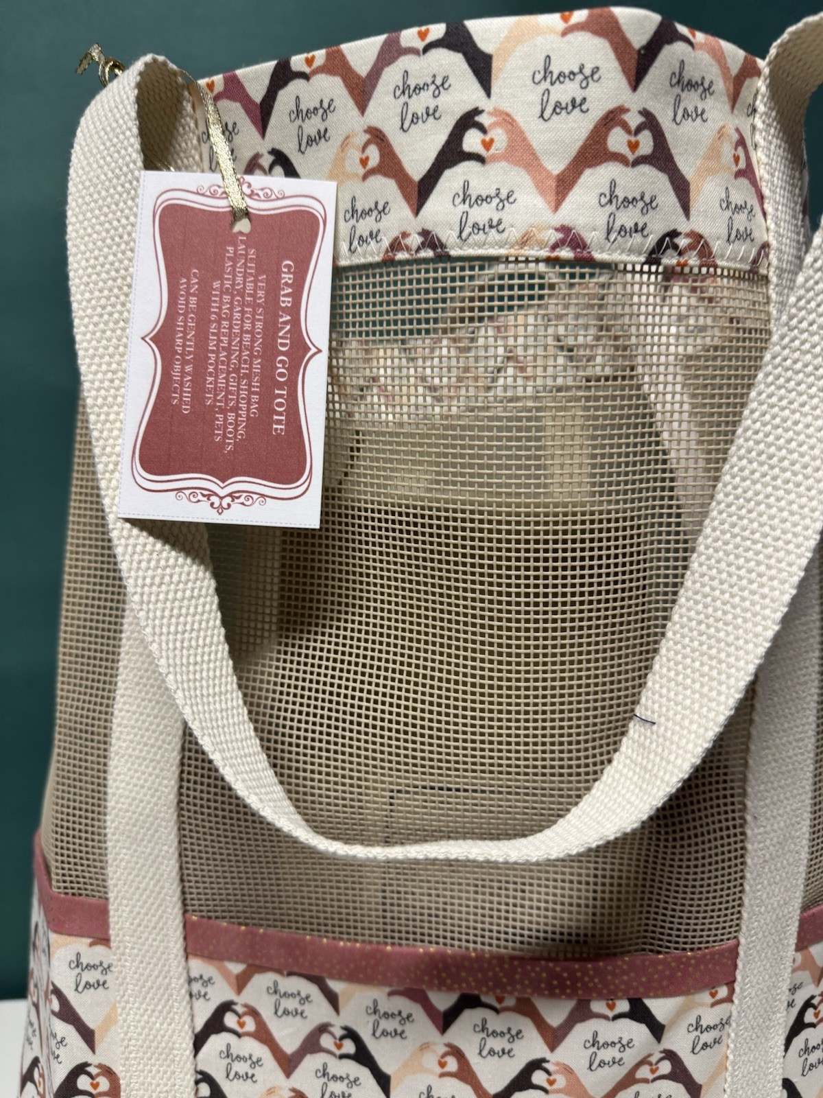 Strong, Stylish, PVC/Polyester MESH Tote With 6 Slim Cotton Pockets