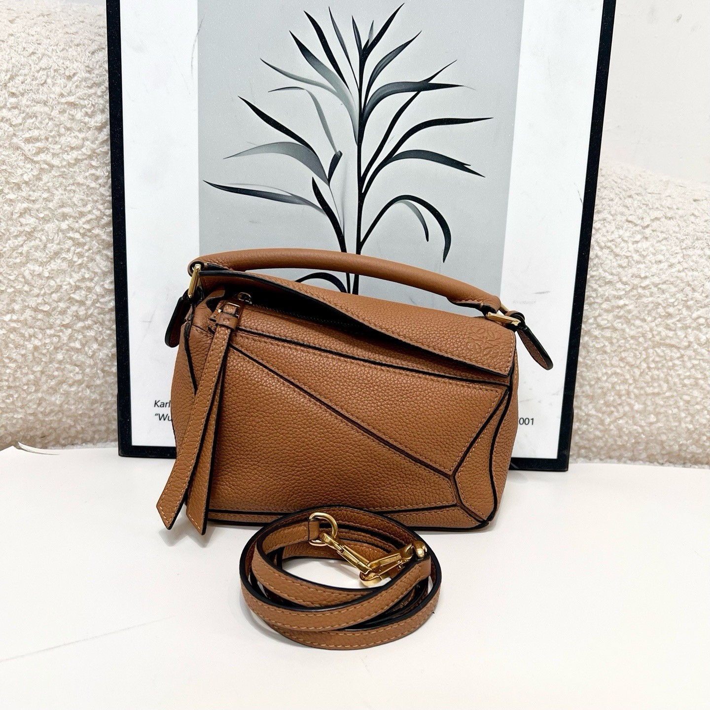 Loewe Brown Cow Leather Handbag Puzzle Geometric Bag 180*80*125mm