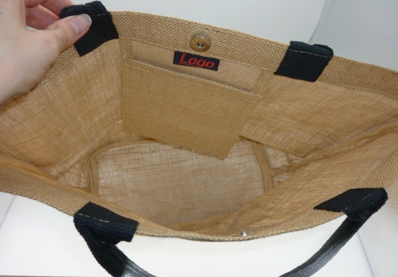 Burlap Atlanta Braves Shoulder Bag Black Handle MLB Logo 19″ Width & 12″ Height