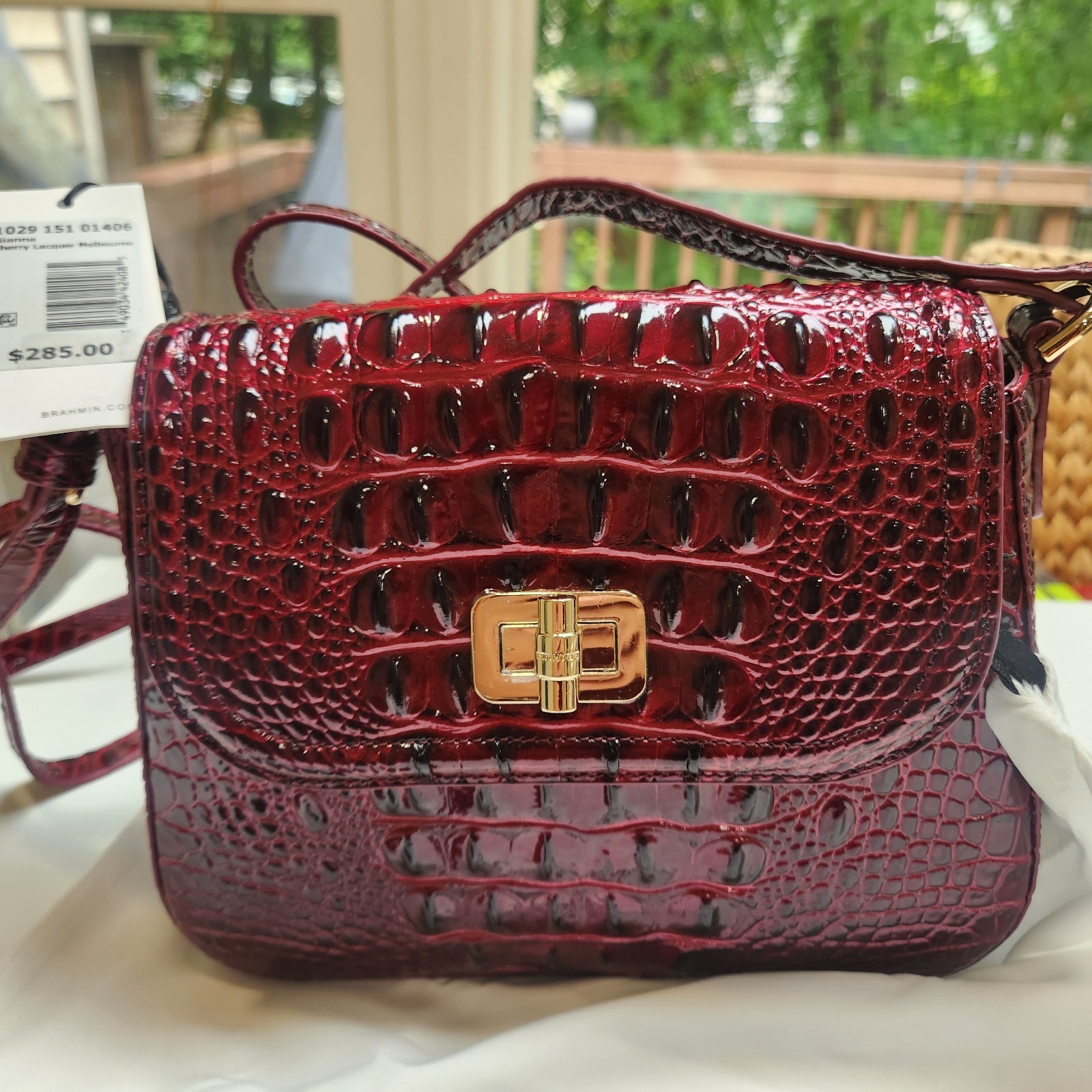 Brahmin Melbourne Gianna Cherry Leather Turn-Lock Flap Crossbody Bag. NWT