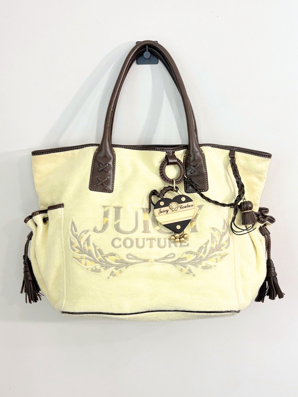 Vintage Juicy Couture Daydreamer Terry/Leather Tote Y2K Beach EUC