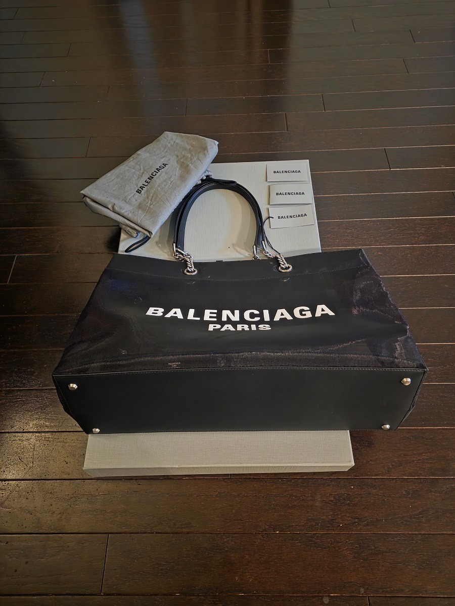 Balenciaga Large Duty Free Mesh and Leather Tote Black