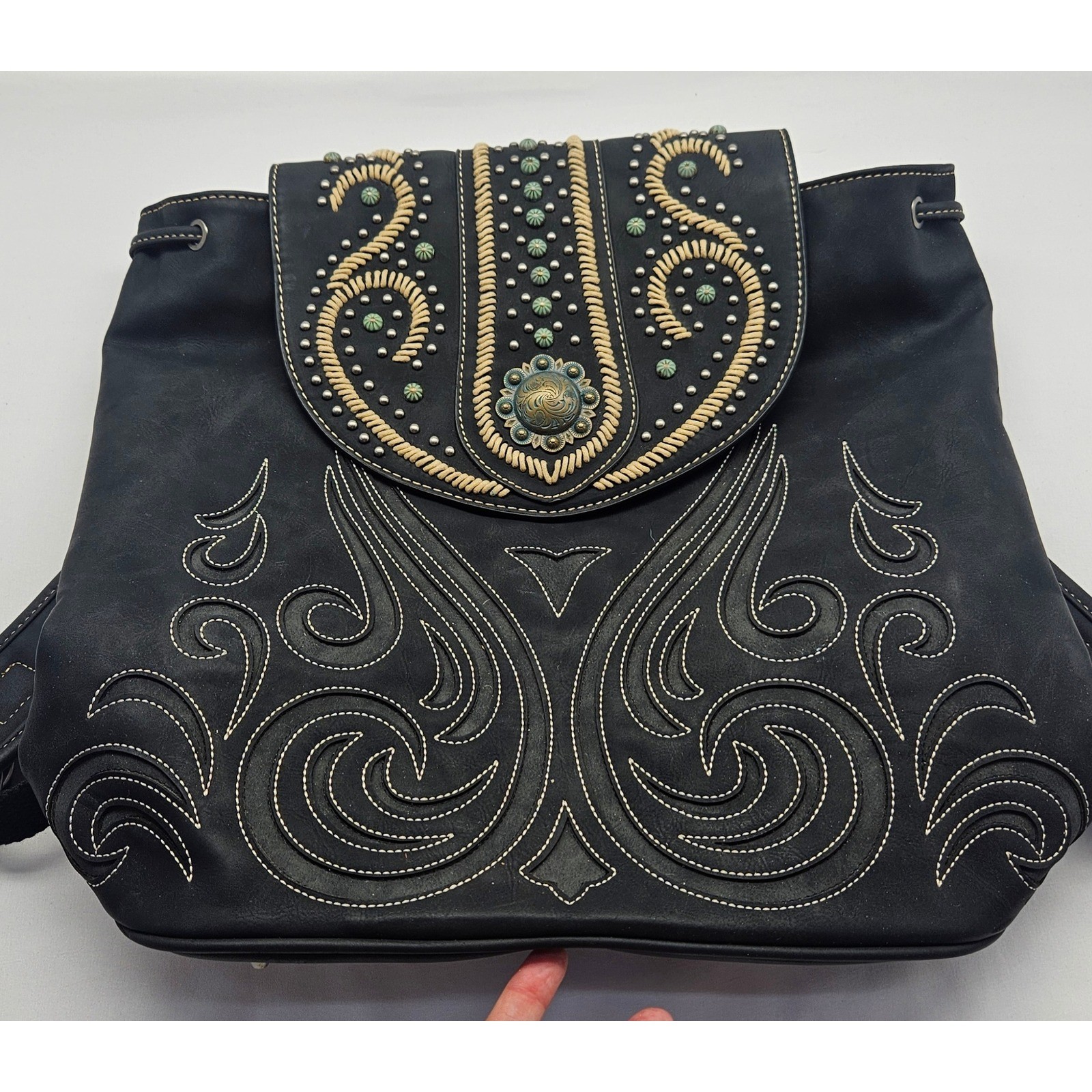 Montana West Womens Western Backpack Turquoise Studded Concho Embroidered Black