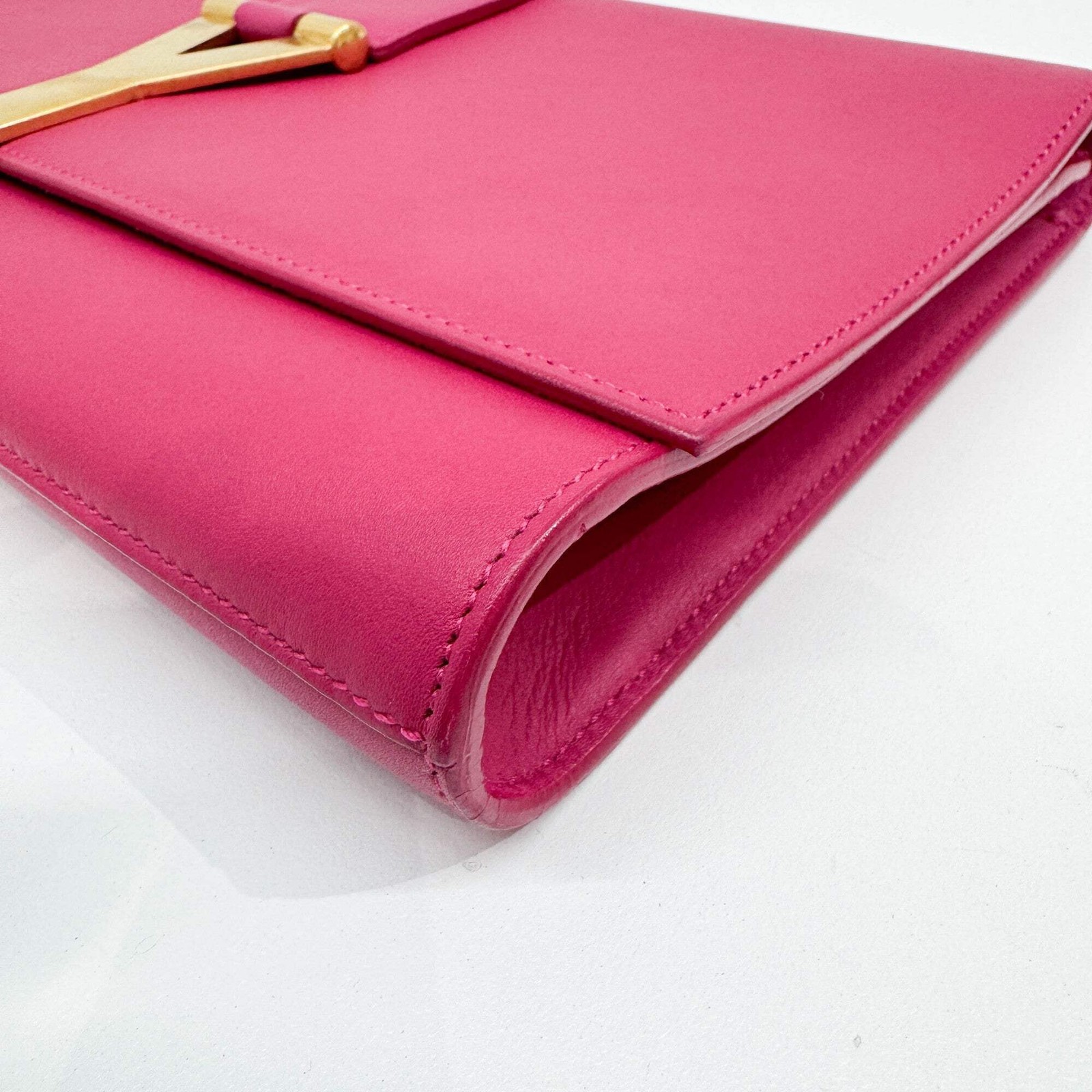 SAINT LAURENT Ligne Y Pink Leather Clutch Bag