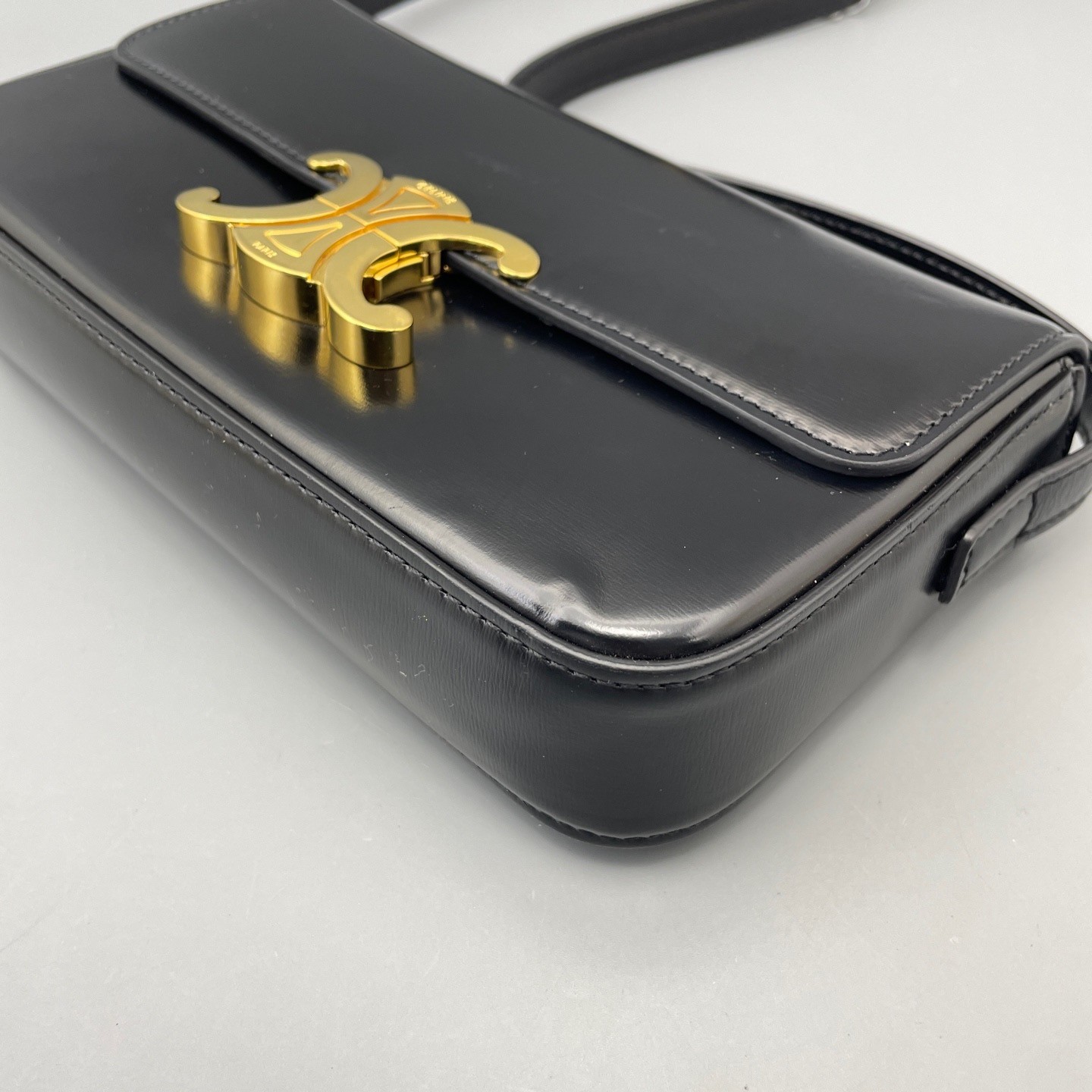 Celine Triomphe Mini Black Glossy Calfskin Underarm Shoulder Bag Duty Paid