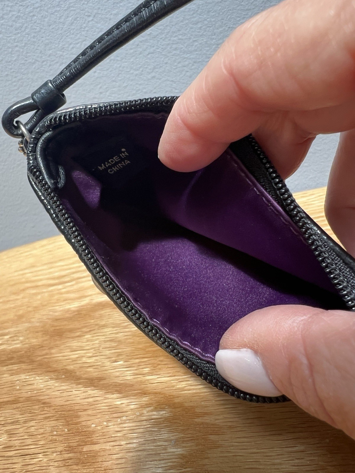 Coach Purple Black Ivory Silk Satin Circle Print Wristlet Clutch Coin Purse