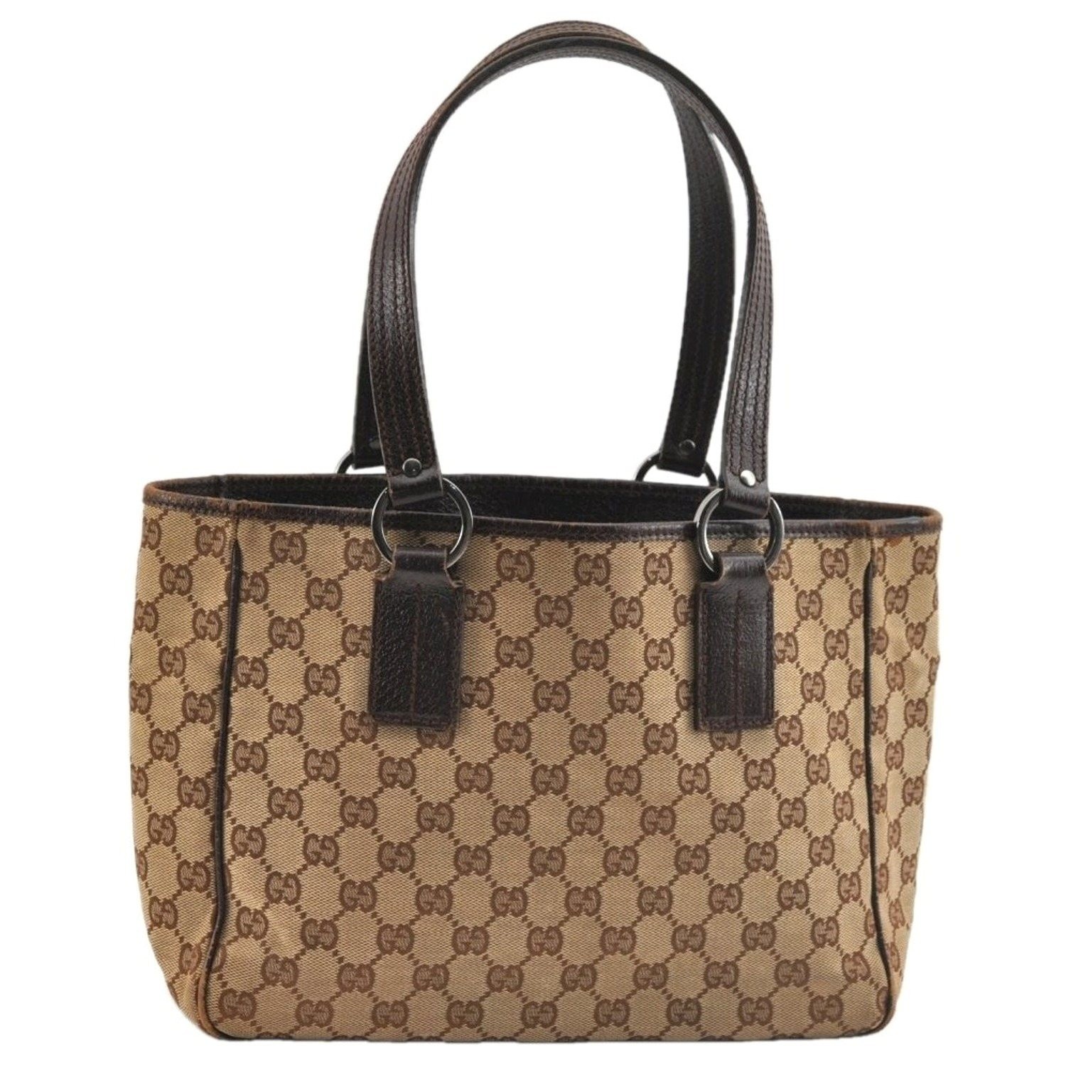 Authentic GUCCI Shoulder Tote Bag GG Canvas Leather 113019 Brown AC398
