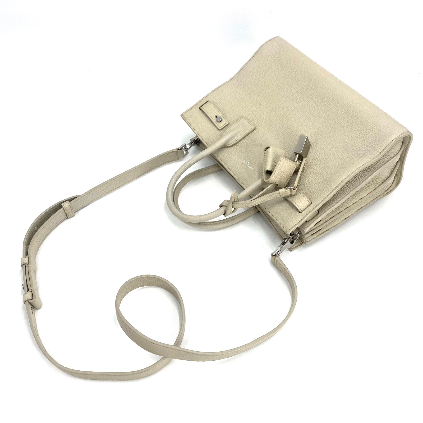 Pre-owned SAINT LAURENT Grained Calfskin Sac de Jour Dove White | H24868