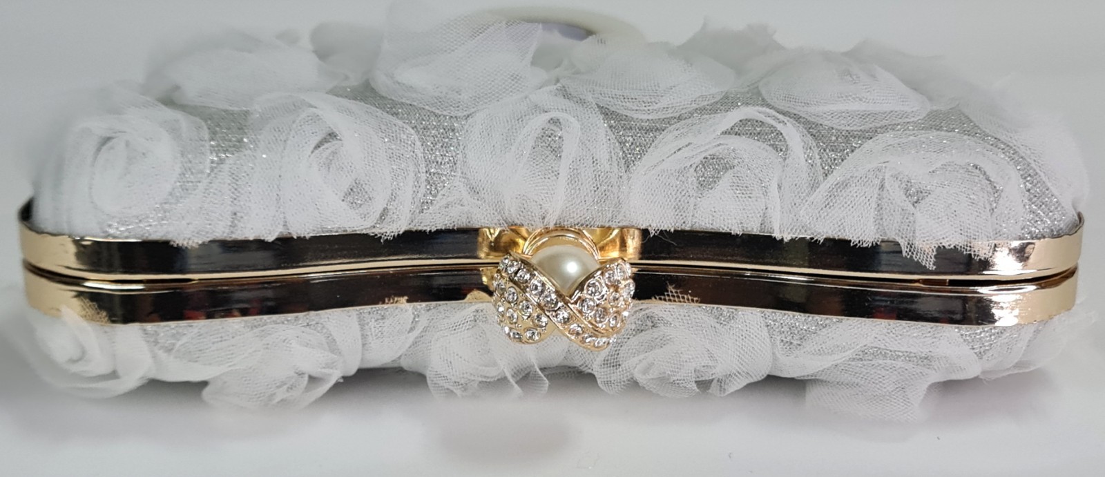 White Floral Evening Clutch Rose Bridal Wedding Purse Pearl Crystal Chain Bag