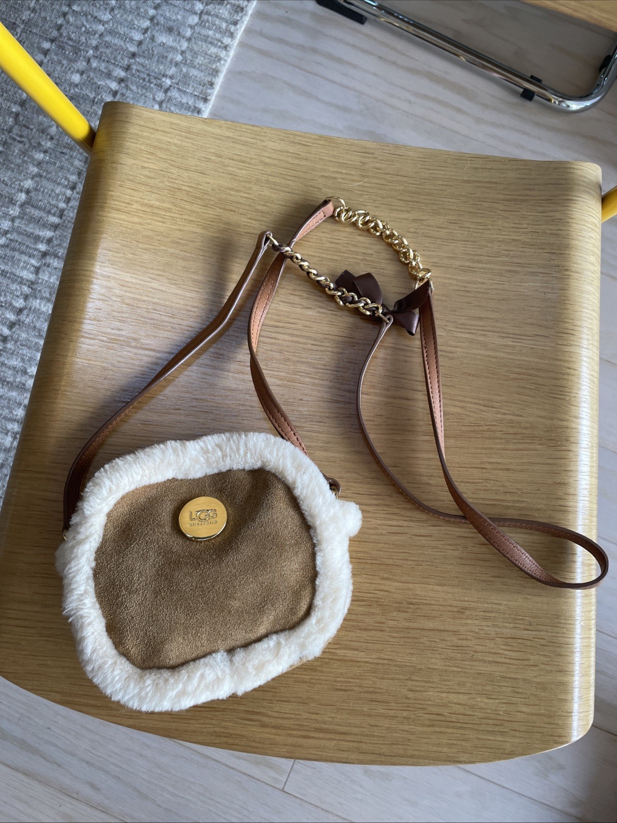 UGG Mini Crossbody Bag Chestnut Suede Trimmed With Cream Sheepskin