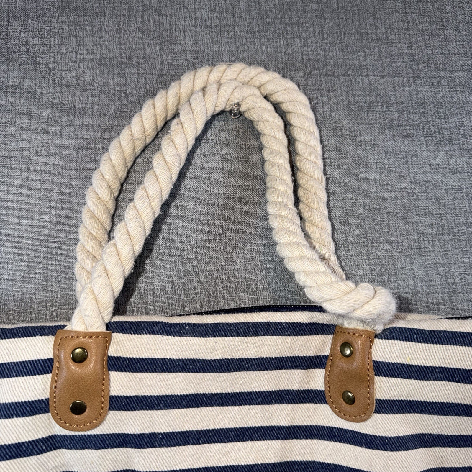 Summer & Rose Navy Striped Canvas Tote Bag Rope Handle Nautical Beach Bag
