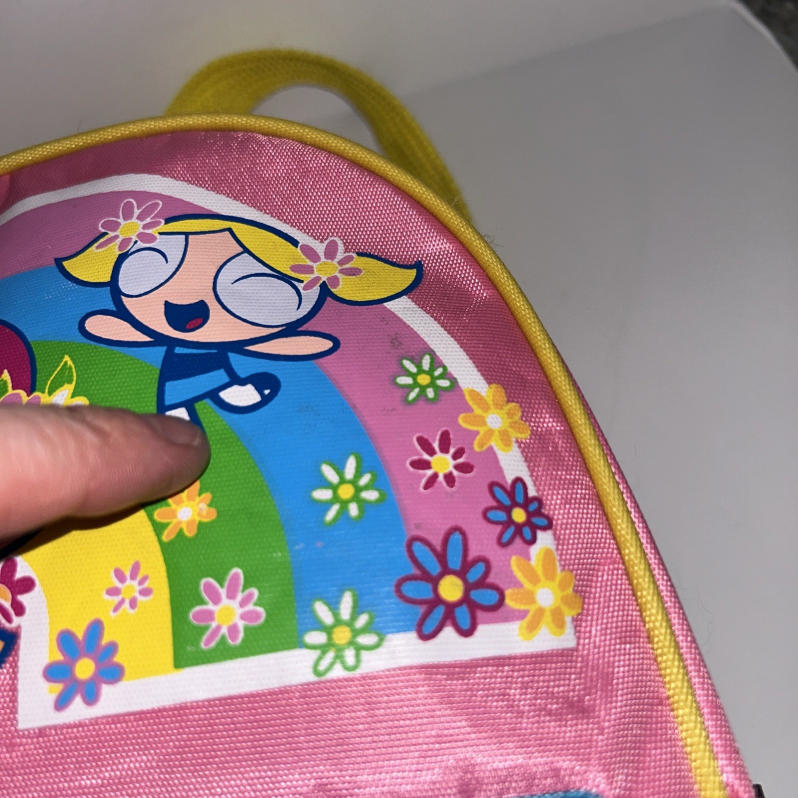 Y2K Powerpuff Girls Mini Backpack Pink Yellow Zipper Blossom Buttercup Bubbles