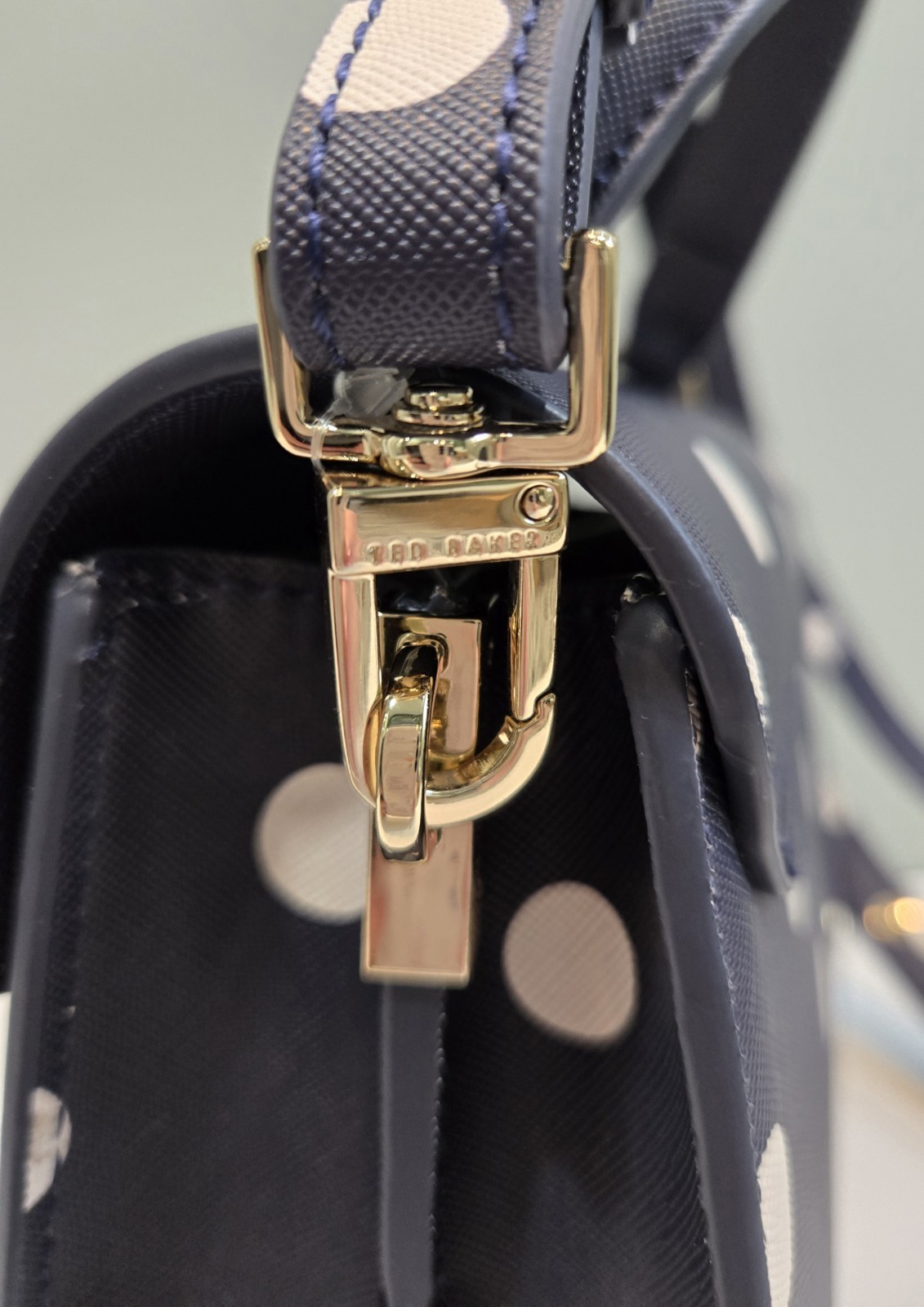 Ted Baker Lili Top Handle Satchel Mini Handbag Navy White Polka Dot Crossbody