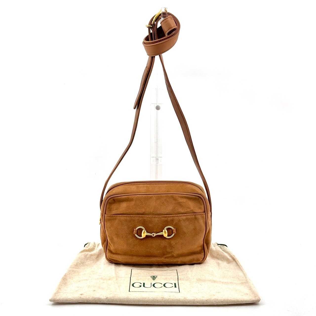 Vintage GUCCI Horsebit Shoulder Bag Suede Leather Brown Authentic