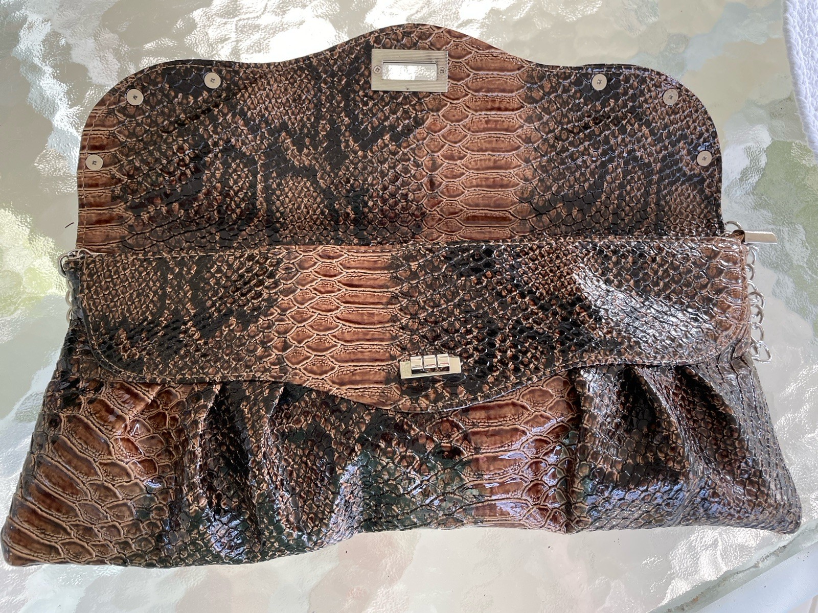 New W/O Tags Faux Snakeskin Fold Over Envelope Clutch/Shoulder Bag