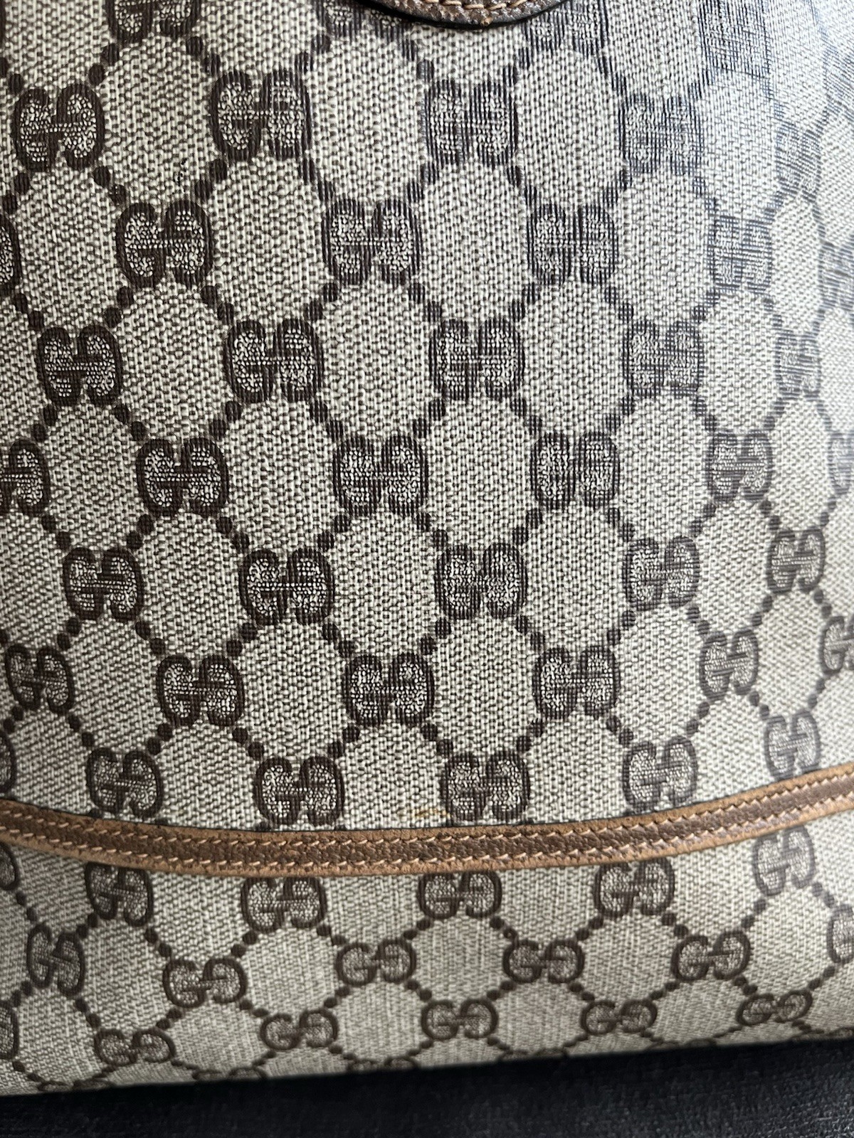 Vintage Gucci GG Monogram Canvas Tote Bag Web Stripe Leather Italy