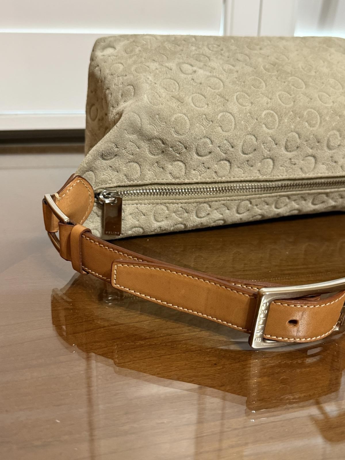 Vintage Celine C Macadam shoulder bag in beige suede